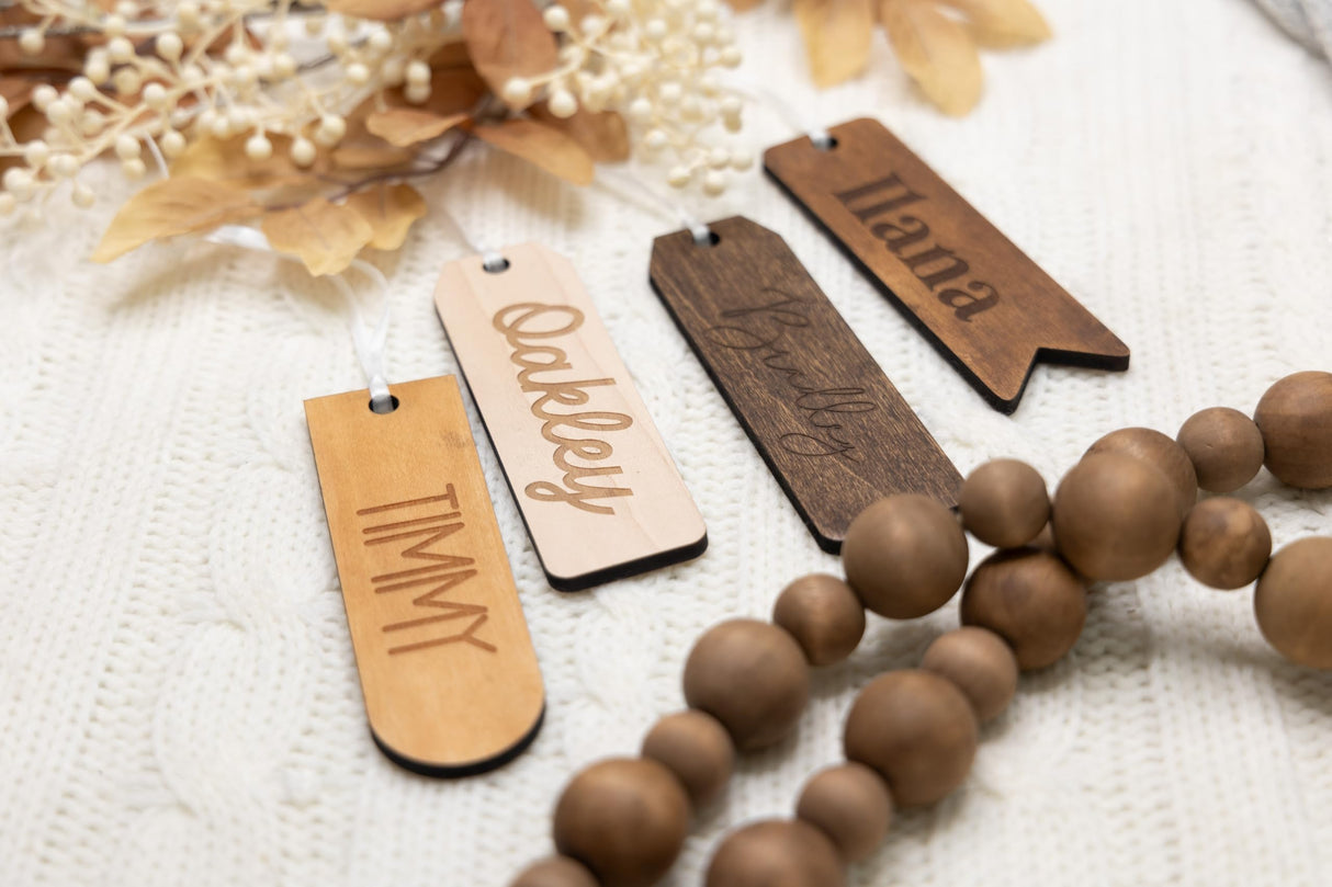 Small Christmas Stocking Tags | Engraved Stocking Name Tags | Personalized Stocking Tags | Family Name Tags Wooden | Stocking Gift Tag WoodArtSupply