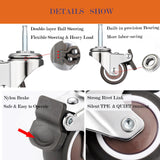 Stem Caster Wheels with 5/16" x 1-1/2" (8 x 38mm) Stem Sockets TPR Replacement Castors Swivel Casters for Carts, Furniture, Dolly, Workbench (2.0 inch Without Brakes) YEWEKE