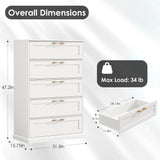 Zamildon's 5 Drawer Dresser, 47" Tall Dressers for Bedroom with Anti-Tip Device, White Modern Storage Closet with Handle for Hallway,Entryway Zamildon's