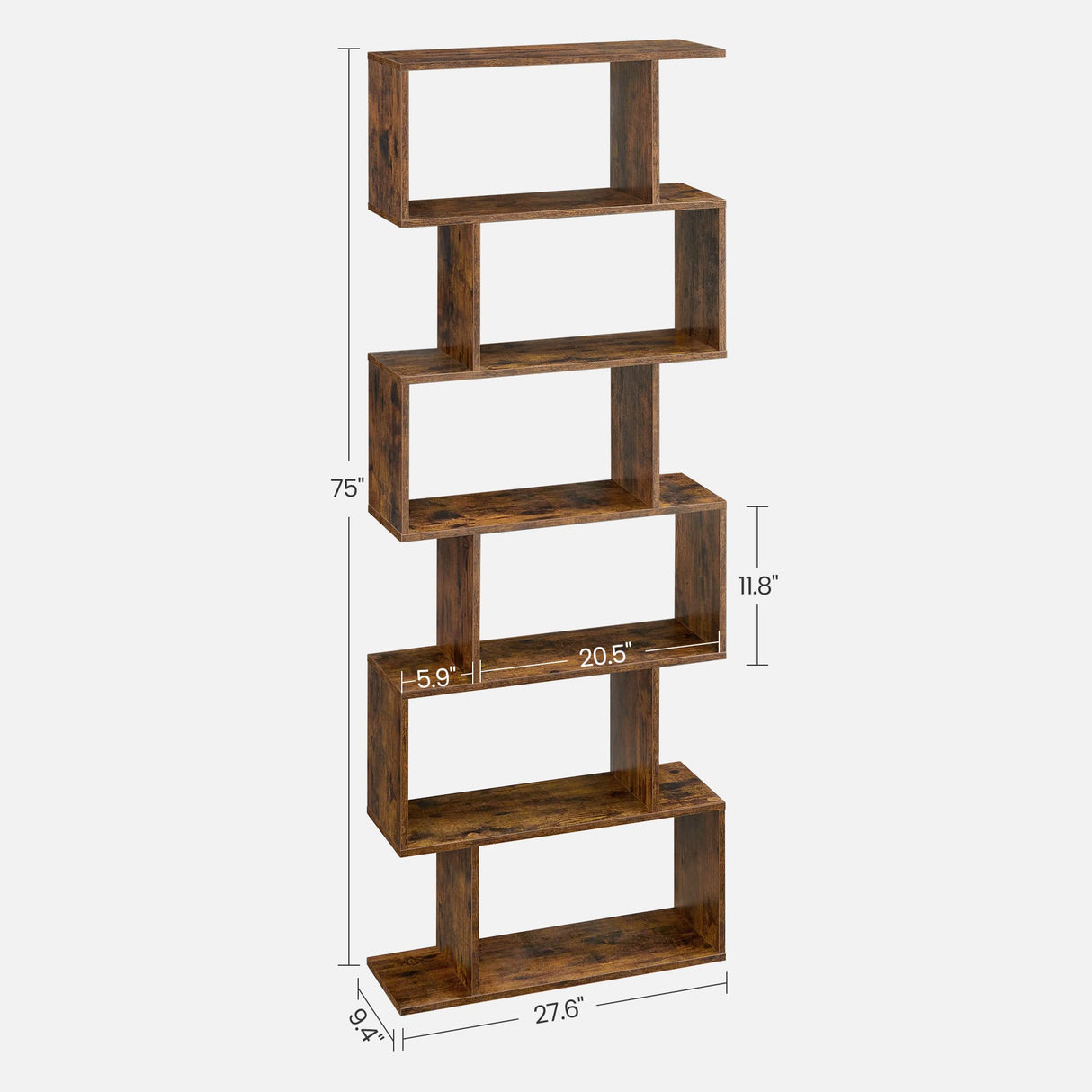 VASAGLE 6-Tier Rustic Brown Bookcase - Versatile Freestanding Storage Shelf for Home and Office VASAGLE