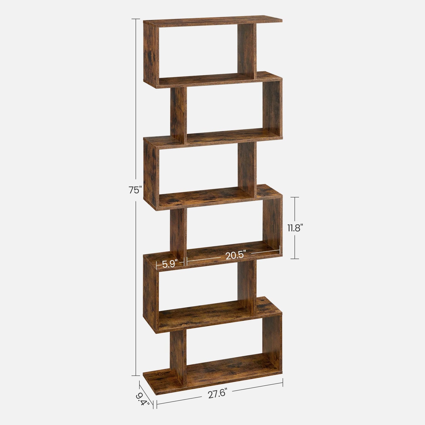 VASAGLE 6-Tier Rustic Brown Bookcase - Versatile Freestanding Storage Shelf for Home and Office - WoodArtSupply