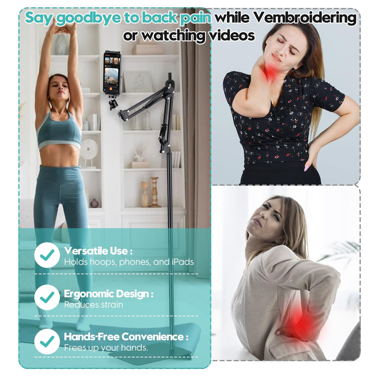 Embroidery Hoop Stand Embroidery Floor Stand Embroidery Lap Stand Suitable for Embroidery Hoops,Embroidery Stand for Cross Stitch Supplies(Black) - Dual Mode Zuaooz