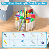 Acrylic Pen Holder for Desks, Acrylic Desk Organizer Clear, 360 Degree Pencil Holder for Desk Kids, Rotating Desk Organizer Rotating Pen Holder for Desk, Art Supply Storage Organizer 6 Compartments Wawocs