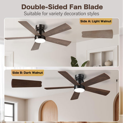 AKOFUN Ceiling Fans with Lights, 42 inch Low Profile Ceiling Fan with Light and Remote Control, Flush Mount, Reversible, 3CCT, Noiseless, 5 Blades Black Modern Ceiling Fan for Bedroom Living Room