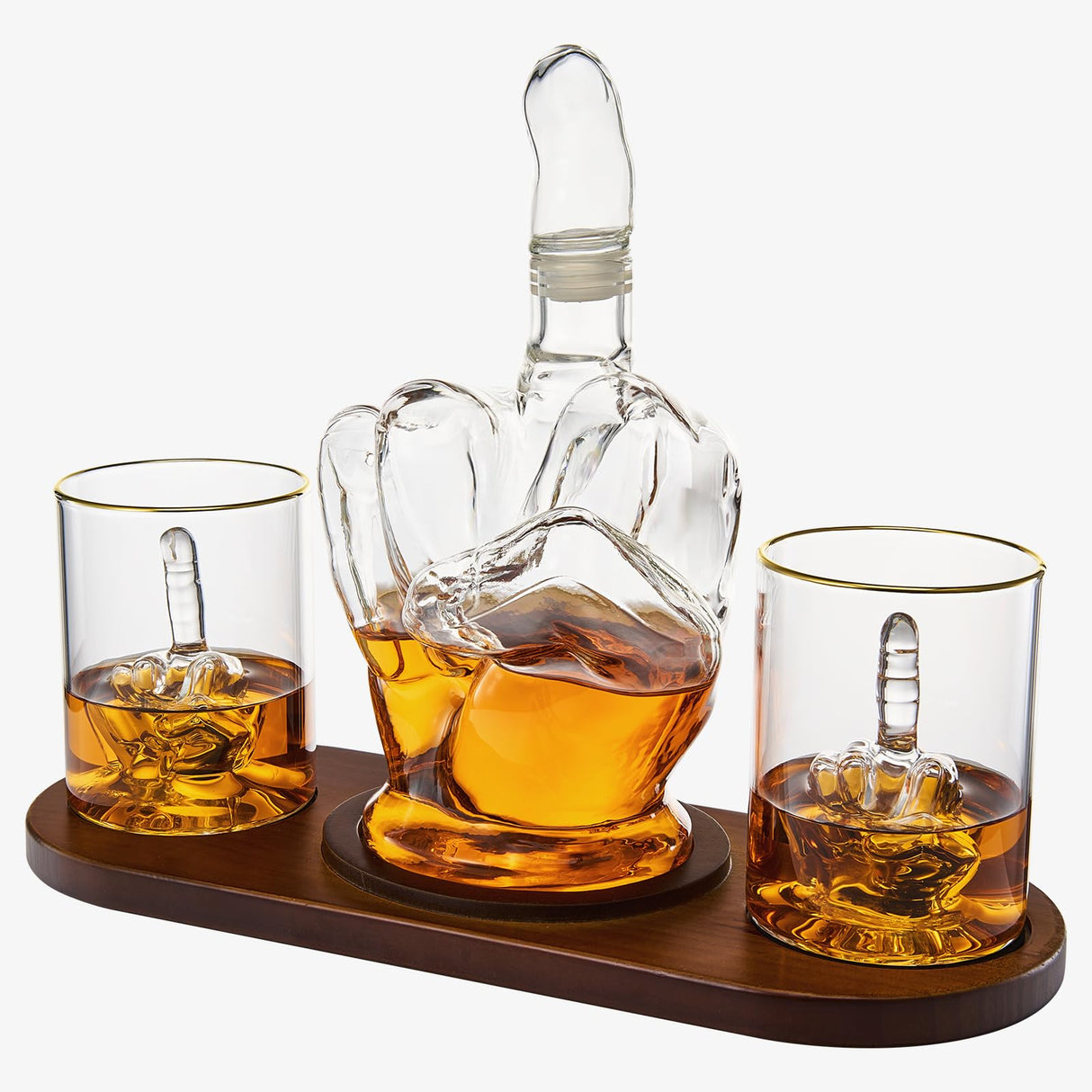 Middle Finger Gifts Decanter & Middle Finger Glasses Novelty Whiskey & Wine Decanter Set, Mahogany Wood, Funny Gift for that Someone You Love! Middle Finger Gift For Adults, Flip Off, Funny Gag Gifts The Wine Savant