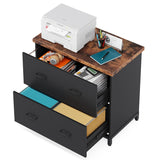 Tribesigns 2-Drawer File Cabinet, Wood Lateral Filing Cabinet, Home Office File Cabinet for A4, Letter Size, Rustic Brown & Black Tribesigns