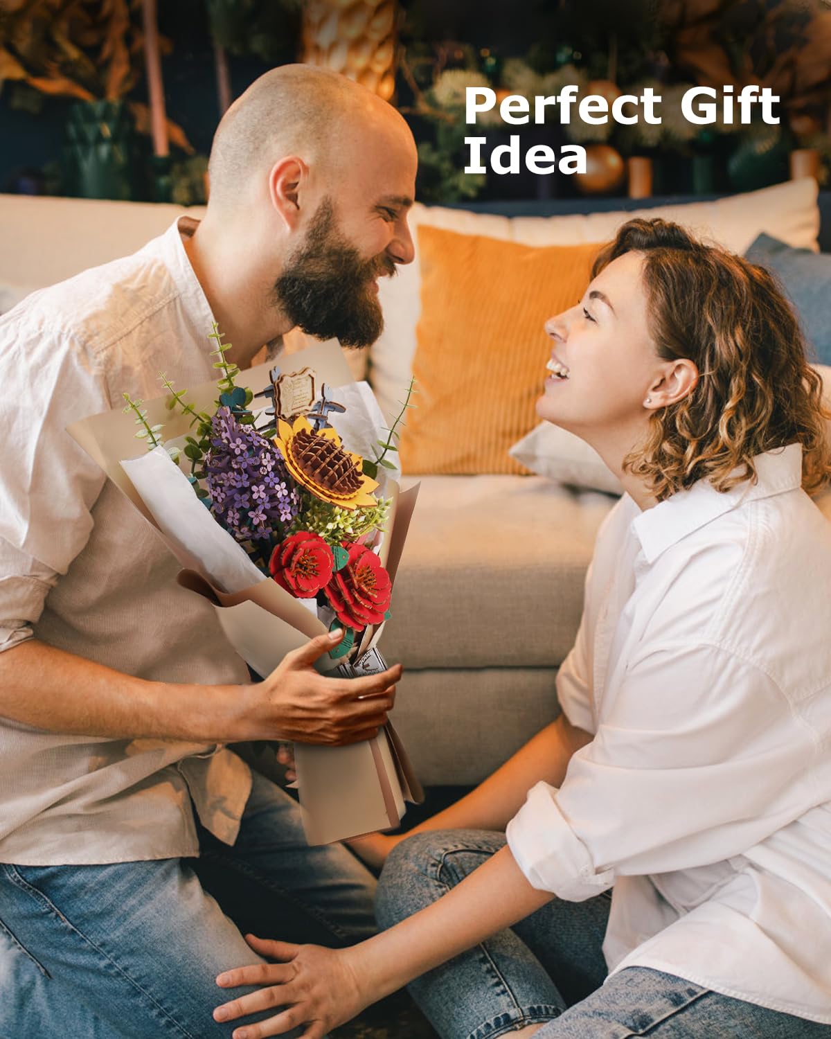 ROBOTIME 3D Puzzles Wooden Flower Bouquet DIY Model Building Kit to Build for Adults Artifical Bouquet Botanical Collection Craft Brain Teaser Puzzle Creative Gift Home Decor ROBOTIME