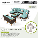 Sophia & William Outdoor Wicker Sectional Sofa Set, 11 Piece Half Moon Curved Patio Furniture Modern Round Outdoor Couch Conversation Set with Ottoman for Backyard, Deck, Garden(Aqua Blue) Sophia & William