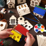 Hiboom 12 Pcs DIY Christmas Village Sets Wood Village Houses Christmas Mini Wooden House Gift for Winter Xmas Party Decorations Hiboom