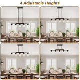 Kitchen Island Lighting,5-Light Dining Room Light Fixture/Chandelier Over Table,Black Modern Rustic Wood Ceiling Pendant Light Fixtures, with Clear Glass Shade,Farmhouse Chandelier (Black, 5-Light) CmnVmn