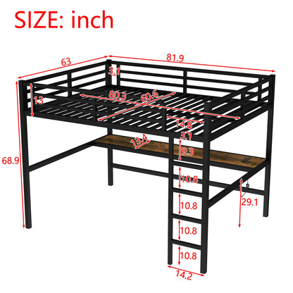 SOFTSEA Queen Size Loft Bed with Desk, Heavy-Duty Metal Gaming Loft Bed with USB Ports and LED Lights for Adults Kids Teens, Space-Saving Design for Small Rooms & Dorm, Black