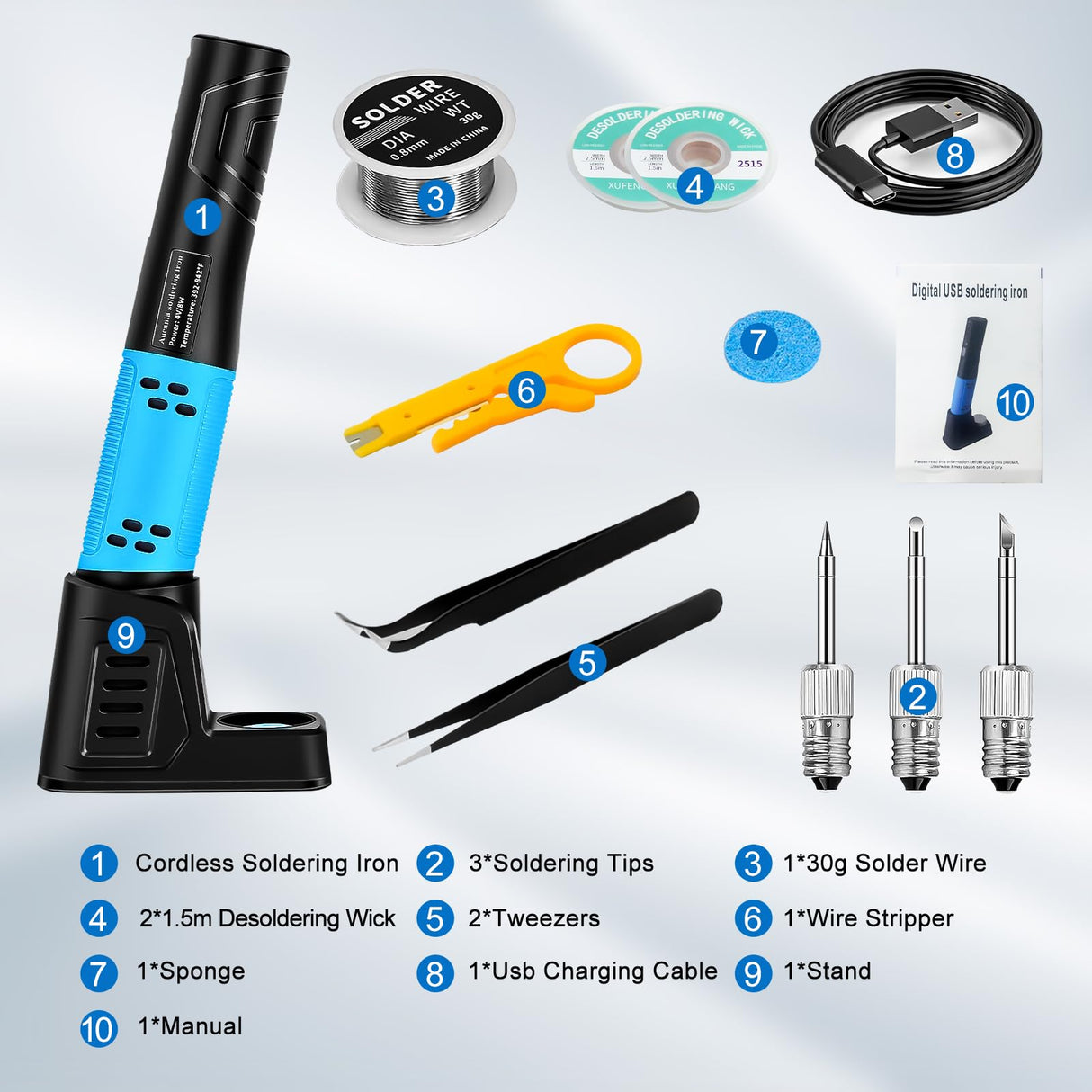 YesRight Soldering Iron Kit, Portable Soldering Gun with LED Digital Display, 392-842°F Adjustable Temperature Cordless Soldering Iron Pen Tool with 3 Soldering Tips for Precision Repair DIY YesRight