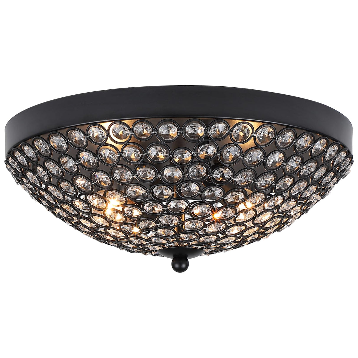 Sheenkarion Modern Black Flush Mount Crystal Ceiling Light,2-Light Crystal Chandelier Ceiling Lighting for Bedroom Living Room Closet Kitchen,Hallway Light Fixtures with Sparkling Crystal Metal Shade Sheenkarion