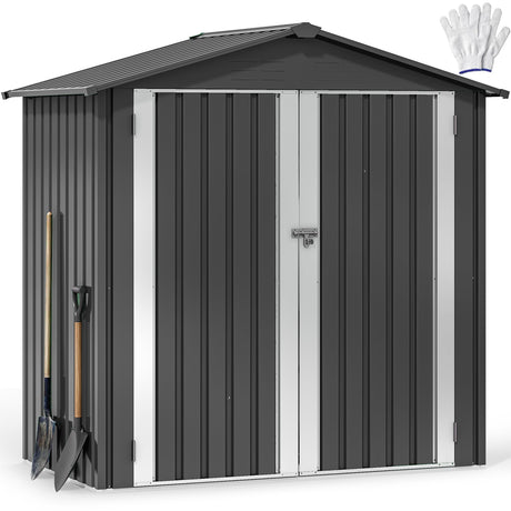 DWVO 6x4ft Storage Shed for Outdoors, Metal Sturdy Weatherproof Tool Locker with Secure Door and Ventilation for Equipment, Mowers, Bikes, Outdoor Spaces, Dark Gray DWVO
