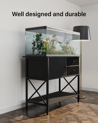 FILKO Fish Tank Stand 40 Gallon,Aquarium Stand 40-50 Gallon with Cabinet for Accessories Storage,Metal Terrarium Stand,Reptile Tank Stand,Sturdy Breeder Tank Stands,Weight Capacity 660lbs