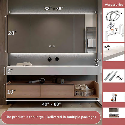 ZGNBSD Bathroom Vanity with Sink - Modern Floating Bathroom Vanity with Drawers & LED Smart Defog Mirror Cabinet - Solid Wood Bathroom Vanity - Wall Mount (A, 60 in)