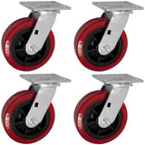 6 inch x 2 inch PRO-TECH Polyurethane Non-Marking Heavy Duty Swivel Casters, 3600 LBS Load Capacity, RED (4 Pack) - ICON 6660 Series ICONCASTERWHEELS