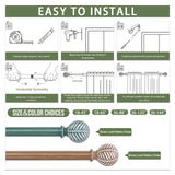 HTZON Wood Curtain Rods 48 to 84 Inch,1 Inch Boho Adjustable Curtain Rod,Imitation Wood Grain Leaf Decorative Window Curtain Rods,Farmhouse Rustic Heavy Duty Curtain Rods,Brown Drapery Rods 36-88" HTZON