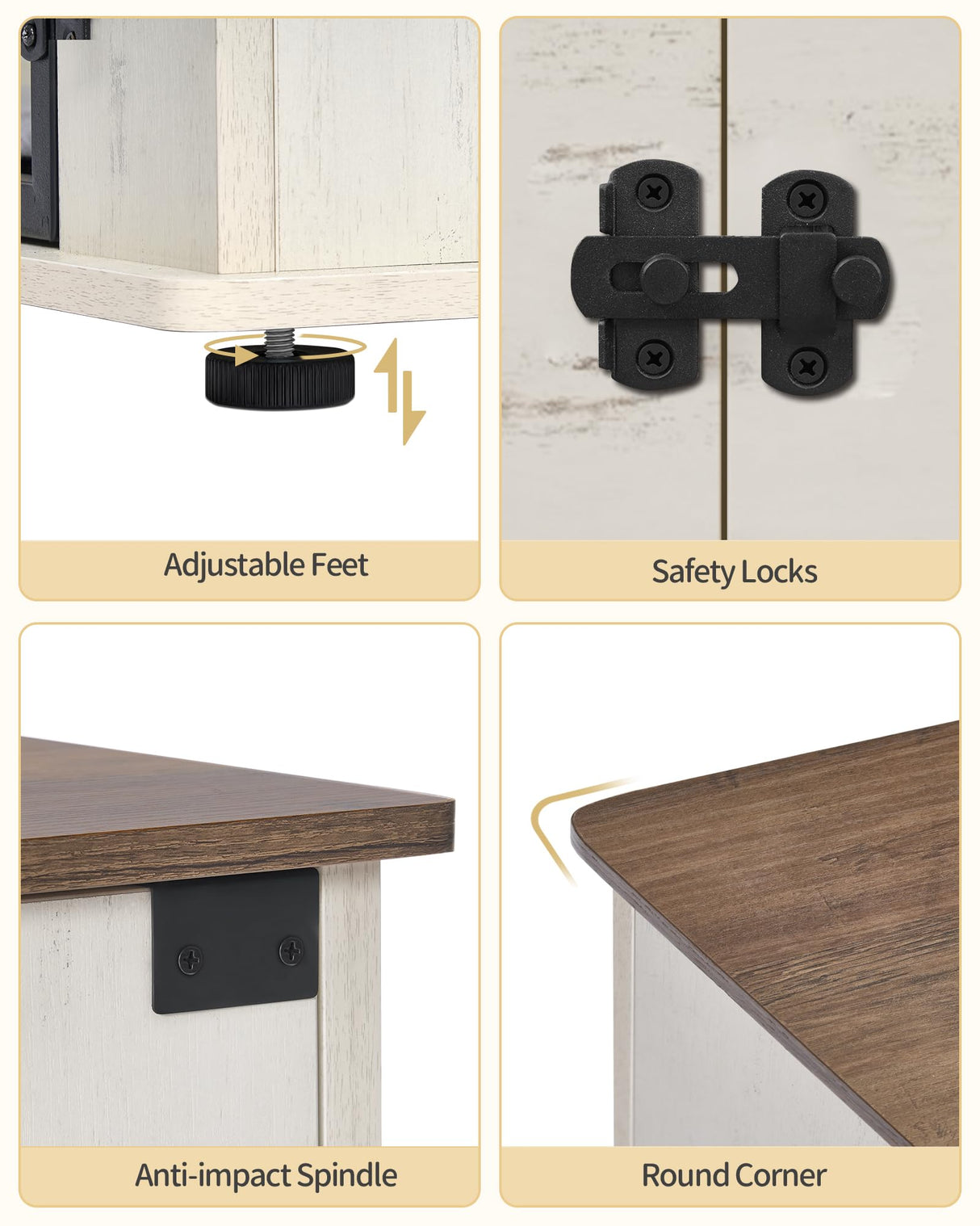 Hzuaneri 88.4" Dog Crate Furniture for 2 Dogs, Heavy Duty Indoor Dog Kennel TV Stand, XXL Wooden Dog Cage with Divider for Medium Large Dogs, End Table Dog Crate with Cushion, White Brown DFC84014BV1 Hzuaneri