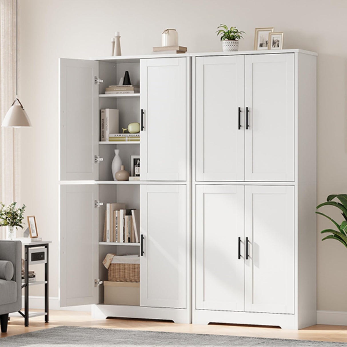 IDEALHOUSE Pantry Cabinet,70" Tall Kitchen Pantry Cabinets with 2 Doors and 3 Adjustable Shelves, Freestanding Cupboard, Modern Storage Cabinet for Bathroom, Dining Room, Living Room, White IDEALHOUSE