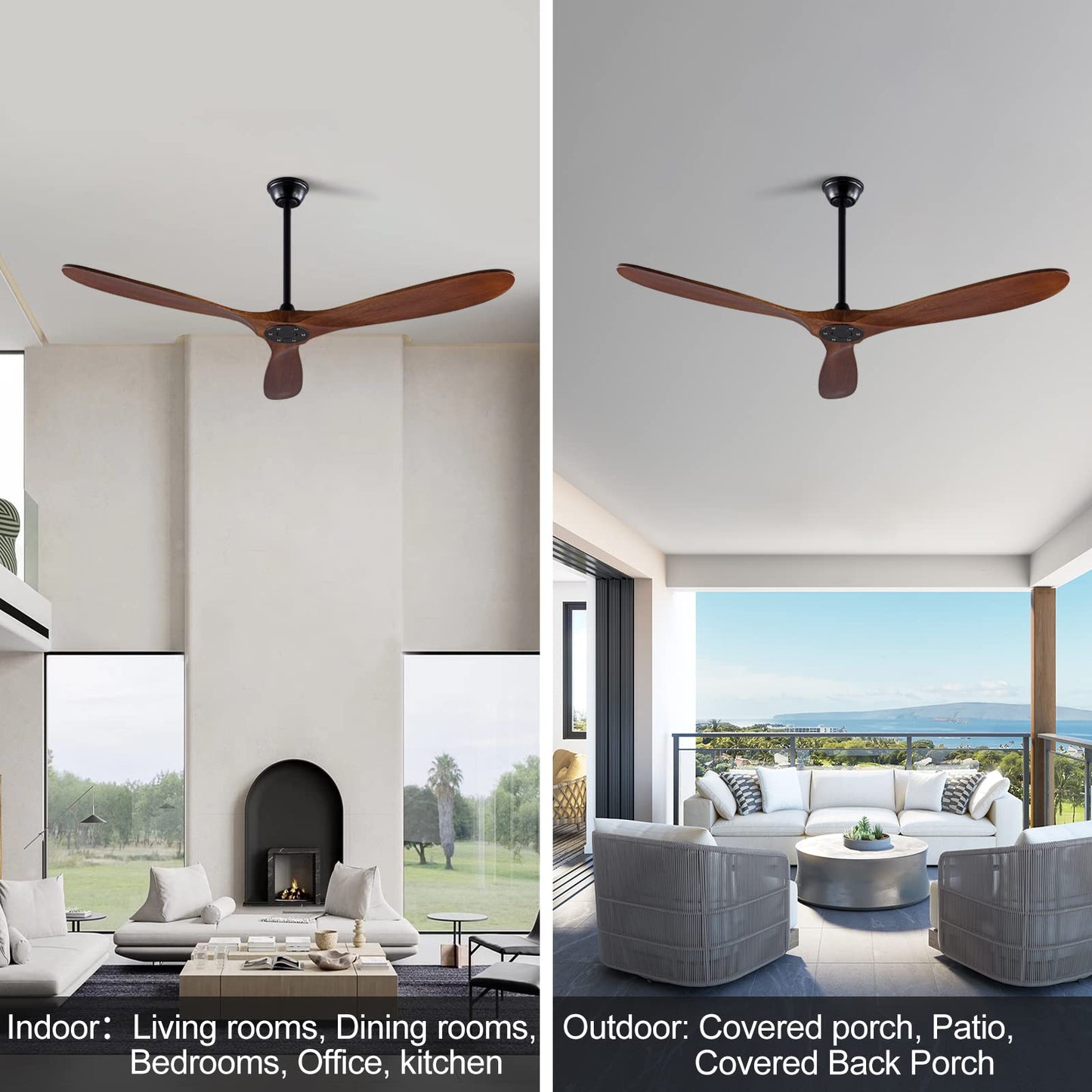 XBIBI 60 Inch Ceiling Fans Without Light, Solid Wood Ceiling Fan No Light with Remote and 3 Wood Blades,6 Speed Quiet DC Motor Indoor Outdoor Ceiling Fans for Patio, Living Room, Bedroom, Off - WoodArtSupply