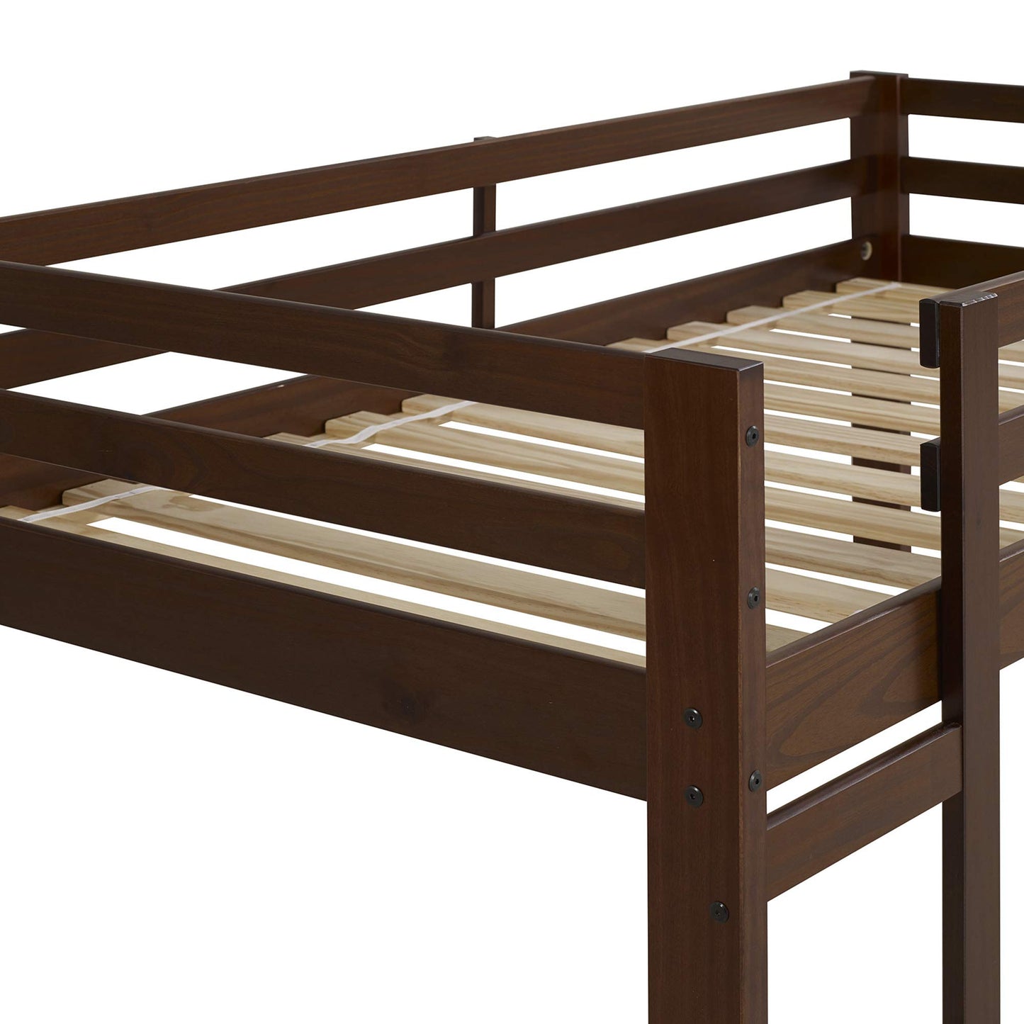 Walker Edison Walnut Solid Wood Twin over Twin Bunk Bed with Integrated Ladder and Guardrails - WoodArtSupply