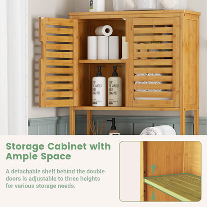 VIAGDO Natural Bamboo Over The Toilet Storage Cabinet with Adjustable Shelves and Doors - WoodArtSupply