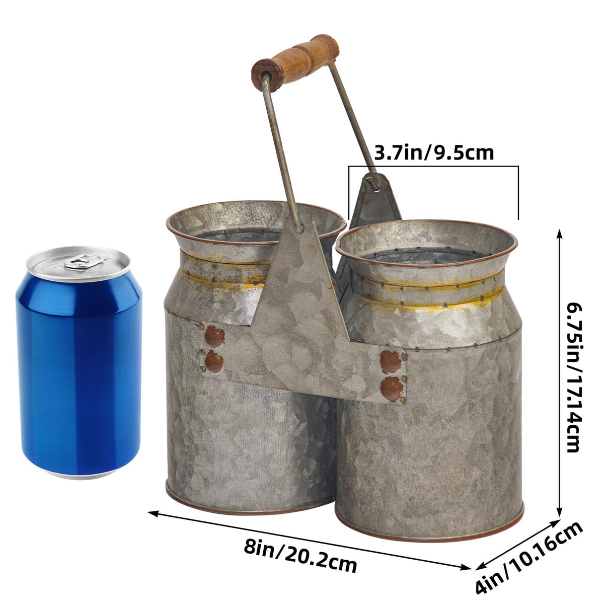 UPPER DECOR Set of 2 Rustic Galvanized Metal Utensil Holders with Handles, Farmhouse Kitchen Crocks for Spoons, Forks, and Knives, Countertop Organizer Buckets for Rustic Kitchen Décor, 8x4x6.75 Inch UPPER DECOR