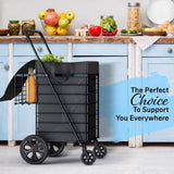 Our Modern Space Shopping Cart w/Waterproof Basket Liner & 360° Swivel Wheels | Foldable Collapsible & Lightweight | Perfect for Groceries Laundry Utility Cart - Black Our Modern Space