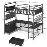 Twin Size Loft Bed with U-Shaped Desk & RGB LED Lights, Twin Loft Metal Bed Frame with Charging Station Bunk loft bed with 3 Drawers, Safety Guard & Ladder, 3 Pegboards, No Box Spring Needed, BlacK CSZZD