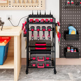 INGIORDAR Large Power Tool Organizer Cart with Charging Station, Garage Floor Standing Rolling Drill and Tools Battery Storage Cart on Wheels, Heavy Duty Utility Rack Shelf for Men, Husband, Father. INGIORDAR