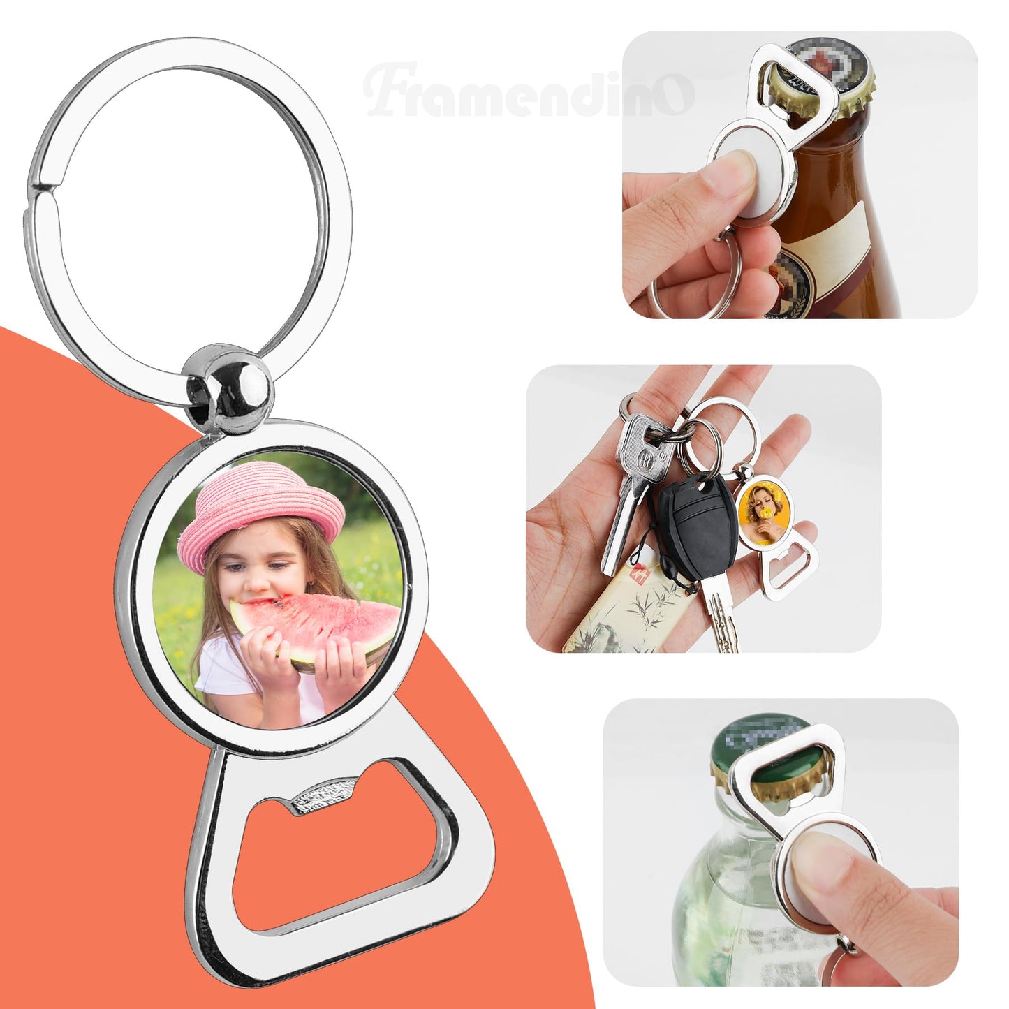 Framendino, 10 Pack Sublimation Blanks Keychains Bottle Opener Blank Key Rings Aluminum Heat Transfer Rectangle Sublimation Keychains