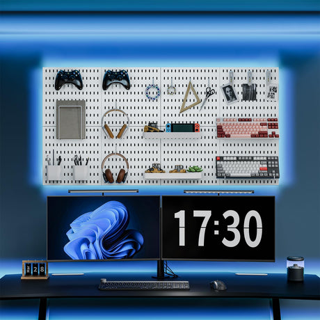 MULSAME Pegboard Combination Kit, Wall Mounted Storage Set with 8 Pegboards & 32 Accessories Hanging, White Peg Boards Organizer for Walls Display, Crafts Organization, Kitchen Organizer, 22" x 44" MULSAME