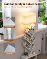 Evermagin 6 Tier Tree Bookshelf with Light, Narrow Bookcase Tower, Tall Floor Standing Book Shelf Organizer with Storage Cabinet for Living Room, Bedroom and Home Office, White Evermagin