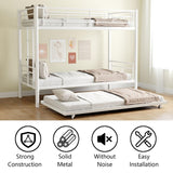 HomJoones Metal Bunk Bed with Trundle,Twin Over Twin Bunk Bed Frame with Ladder and Safety Rails for Triple Metal Bunk Can be Divided into Two beds (White) HomJoones