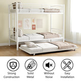 GNIXUU Twin Over Twin Metal Bunk Bed with Trundle, Heavy Duty Sturdy Beds Frame with Side Ladder, Convertible Bunkbed Safety Guardrails, No Box Spring Needed, White GNIXUU