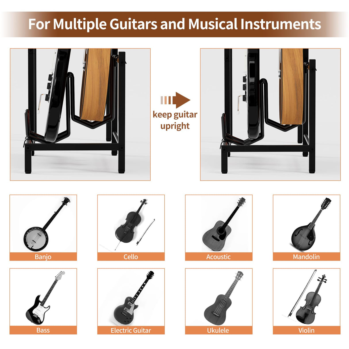 YAKANJ End Table with Guitar Stand,Record Player Stand,Vinyl Records Storage,2-Tier Guitar Stand for Acoustic, Electric Guitar,Bass,Turntable Stand Side Table for Music Room Studio Living Room-Brown YAKANJ
