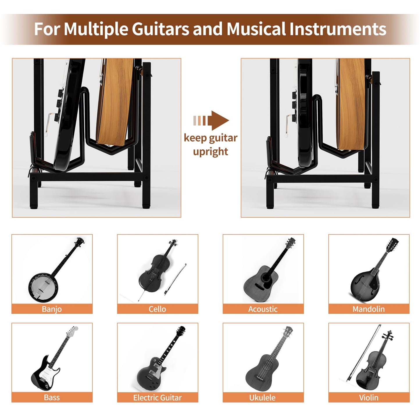 YAKANJ End Table with Guitar Stand,Record Player Stand,Vinyl Records Storage,2-Tier Guitar Stand for Acoustic, Electric Guitar,Bass,Turntable Stand Side Table for Music Room Studio Living Room-Brown