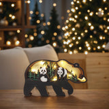 Drawelry 3D Wood Carving Animals Lamp Home Decorative, Cute Bear Family Elephant Presents Ideas Christmas Living Room Office Decor Warm LED Night Lights Gift for Friend Daughter Son Mom Dad (Panda) Drawelry