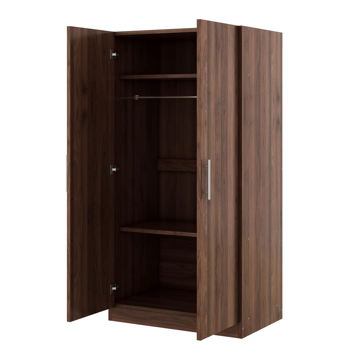 Armoire Wardrobe Closet with 2 Doors, 67.3" H Armoire with Shelves, Wooden Wardrobe Closet for Hanging Clothes, Bedroom Armoires Storage Cabinet with Hanging Rod, Brown cloblane