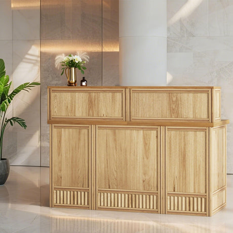 Tribesigns 57" Reception Desk with Counter, Modern Front Desk with Metal Frame, Wooden Retail Checkout Counter for Office, Reception Room, Beauty Salon, Lobby (Light Wood Color) Tribesigns