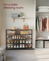 VASAGLE Shoe Rack, 5 Tier Shoe Storage Rack for 20-24 Pairs of Shoes, Shoe Organizer for Entryway, with 4 Fabric Shelves and Wooden Top, Steel Frame, Industrial, Rustic Brown and Black ULBS136B01 VASAGLE