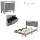 Elegant LED Velvet Platform Bed Frame with Tufted Headboard and Nightstands - 3-Piece Bedroom Set in Grey Merax