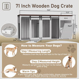 YOCONYO Large Dog Crate Furniture Large Breed,71 Inch Wooden Dog Crate with Tilt Out Trash Cabinet,Drawers,Divider and Sliding Barn Door, Double Doors Dogs Crate for 2 Dogs (White) YOCONYO