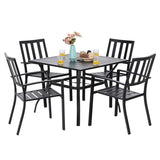 PHI VILLA 5-Piece Metal Patio Outdoor Table and Chairs Dining Set- 37" Square Bistro Table and 4 Backyard Garden Chairs, Table with 1.57" Umbrella Hole PHI VILLA