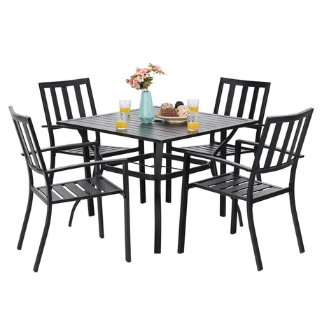 PHI VILLA 5-Piece Metal Patio Outdoor Table and Chairs Dining Set- 37" Square Bistro Table and 4 Backyard Garden Chairs, Table with 1.57" Umbrella Hole PHI VILLA