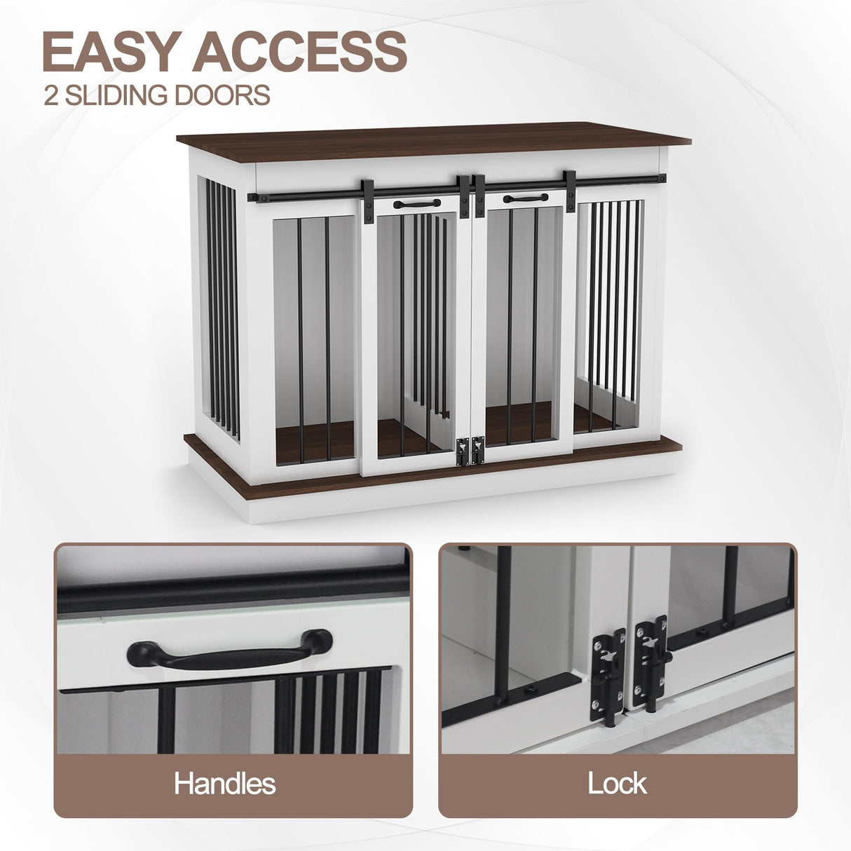 BTDWI Dog Crate Indoor Furniture, 47.2'' Dog Kennel with 2 Sliding Doors, Heavy Duty Wooden Dog Cage for Large Medium Small Dogs, White BTDWI