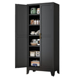 pozdeg Metal Storage Cabinet - 75” Tall Steel File Cabinets with 2 Doors and 5 Adjustable Shelves Versatile Storage Pantry Cabinet for Home Office Warehouse Garage or Outdoor (Black) pozdeg