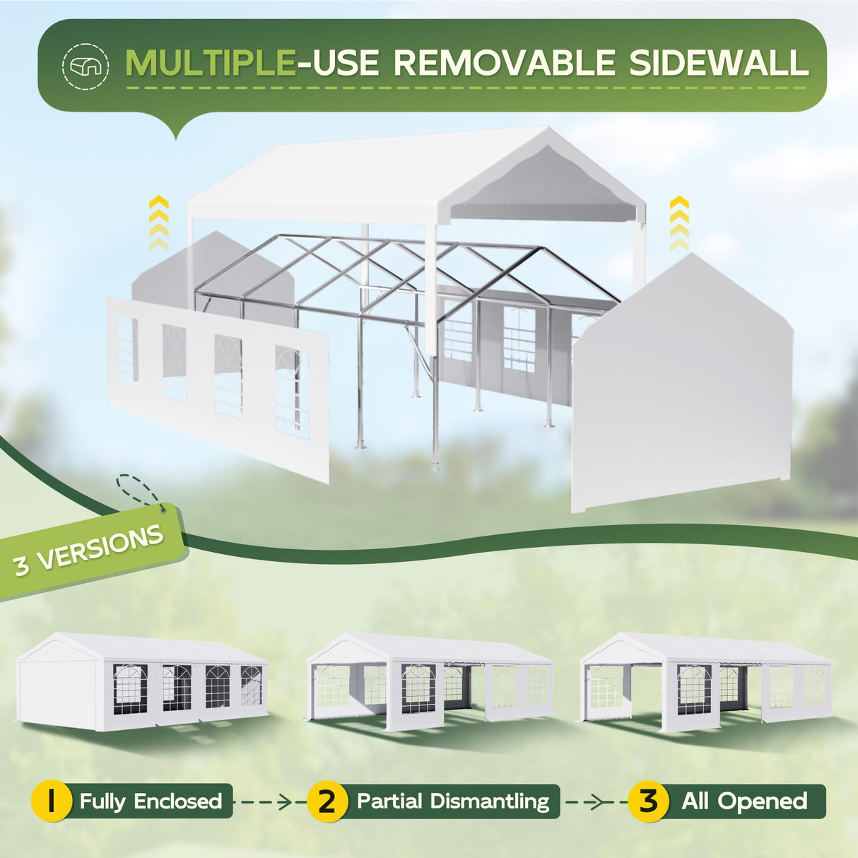 Devoko 13x26 Party Tent Heavy Duty Outdoor Wedding Tent with Removable Sidewall，Outdoor Gazebo Event Shelter Canopy, Large Tent for Wedding, Carport, Parties, Waterproof (White) Devoko