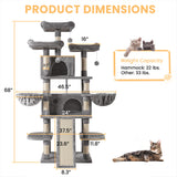 SHA CERLIN 68 Inches Multi-Level Large Cat Tree for Large Kitties/Big Cat Tower with Condo/Cozy Plush ‌Pussycat Perches/Sisal Scratching Posts and Hammocks/Activity Center/Grey SHA CERLIN